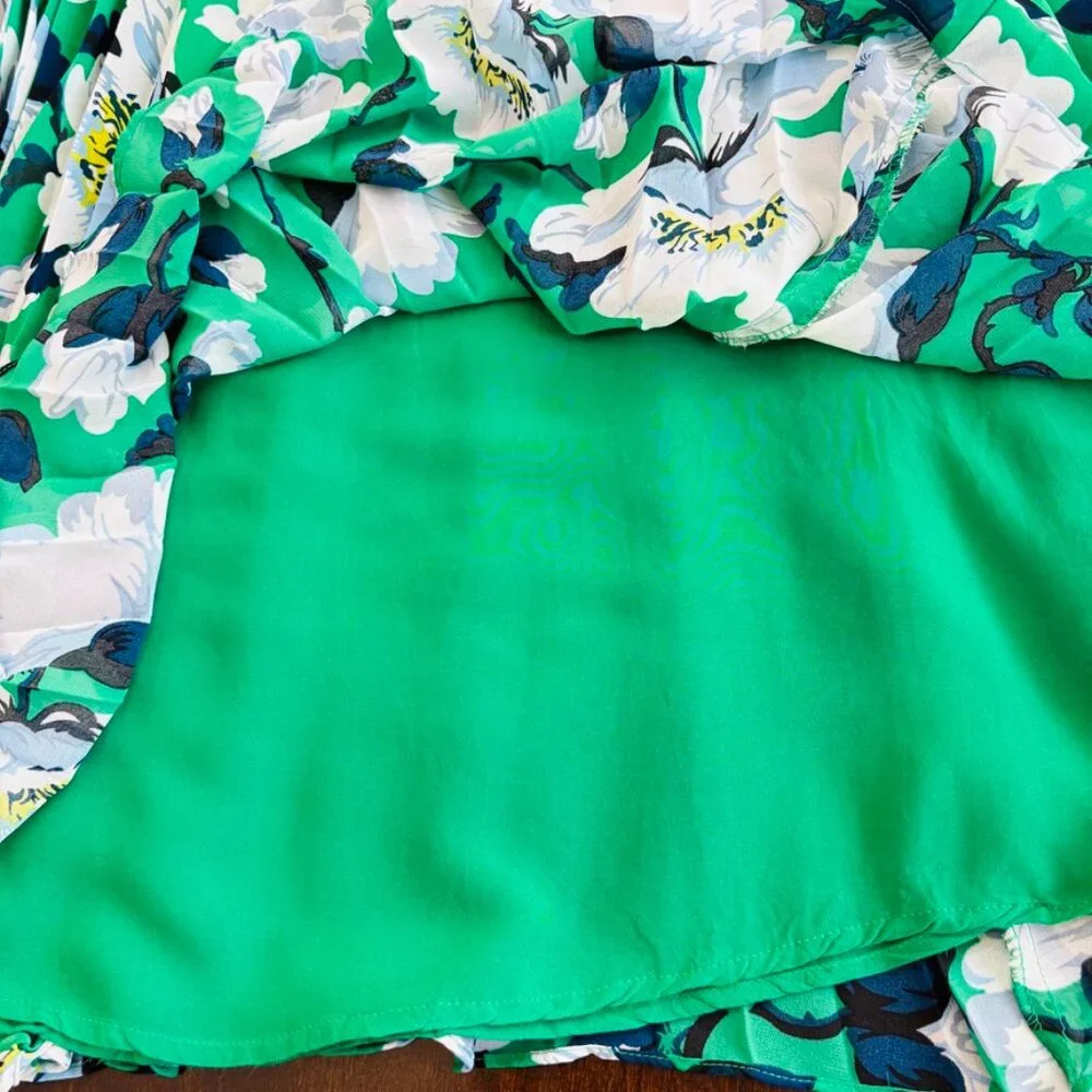 Anthropologie Maeve Floral Green Pleated Midi‎ Skirt Size X-Small